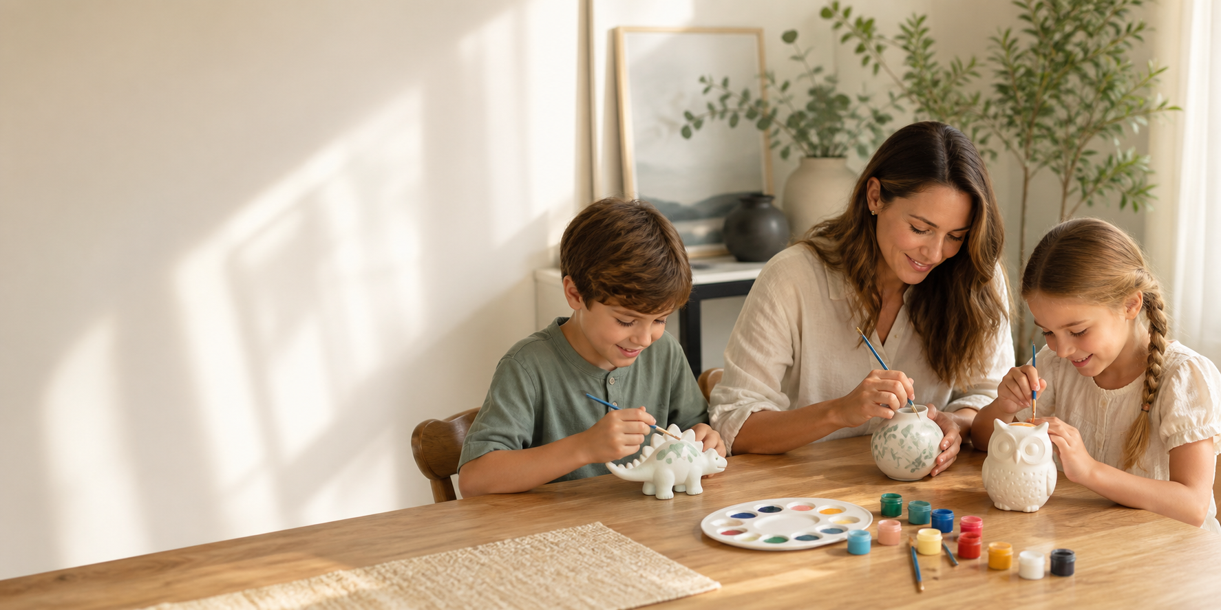 A family painting Bogaso creative kits together